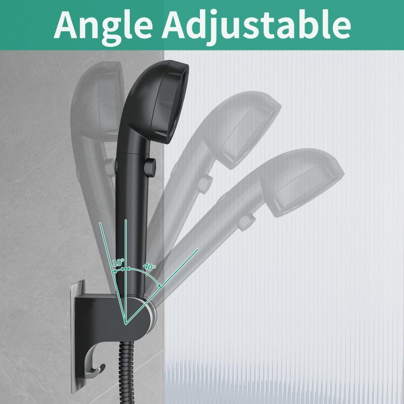 HEROBAI Hand Held Shower Head Holder Wall Mount, Shower Hose Holder Adhesive with 2 Hanger Hooks, Adjustable Shower Handle Holder, No Drilling Shower Wand Holder (Black, 1 Pack) - Image 4